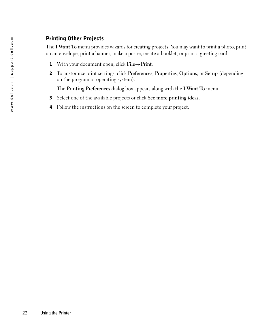 Printing other projects | Dell 720 Color Printer User Manual | Page 22 / 76