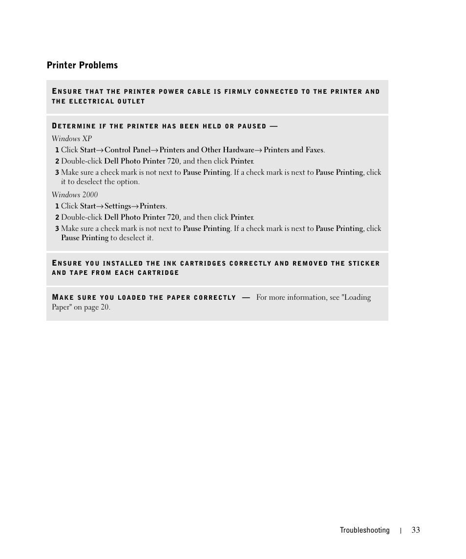 Printer problems | Dell 720 Color Printer User Manual | Page 33 / 76