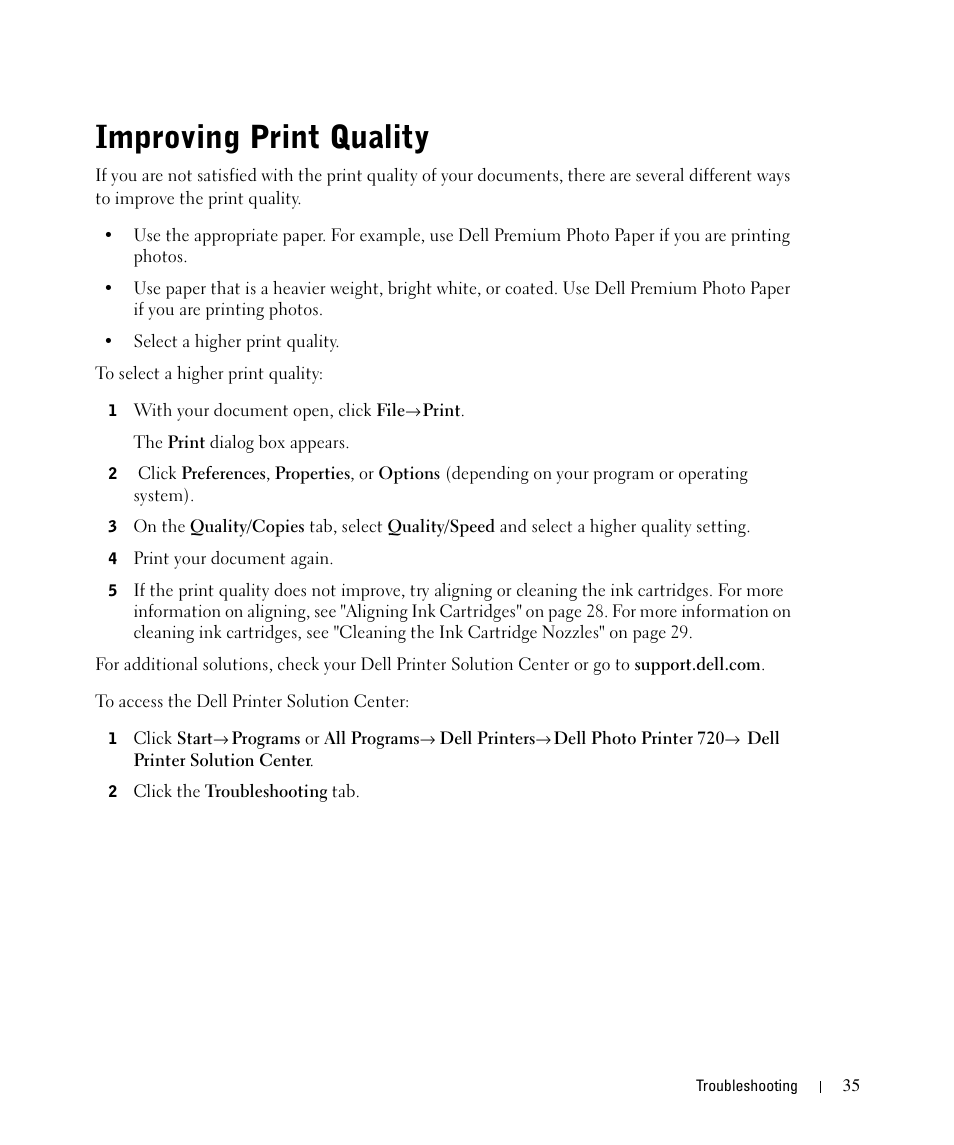 Improving print quality | Dell 720 Color Printer User Manual | Page 35 / 76