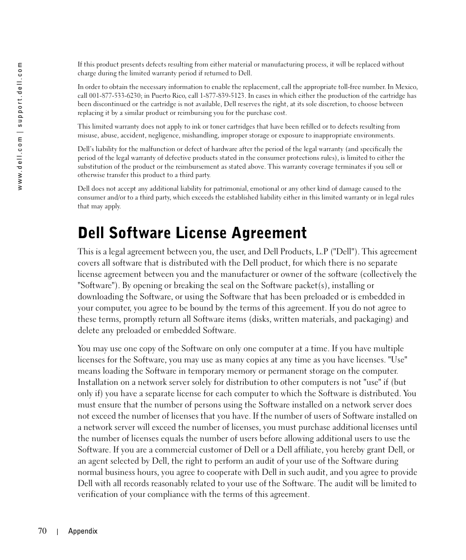 Dell software license agreement | Dell 720 Color Printer User Manual | Page 70 / 76