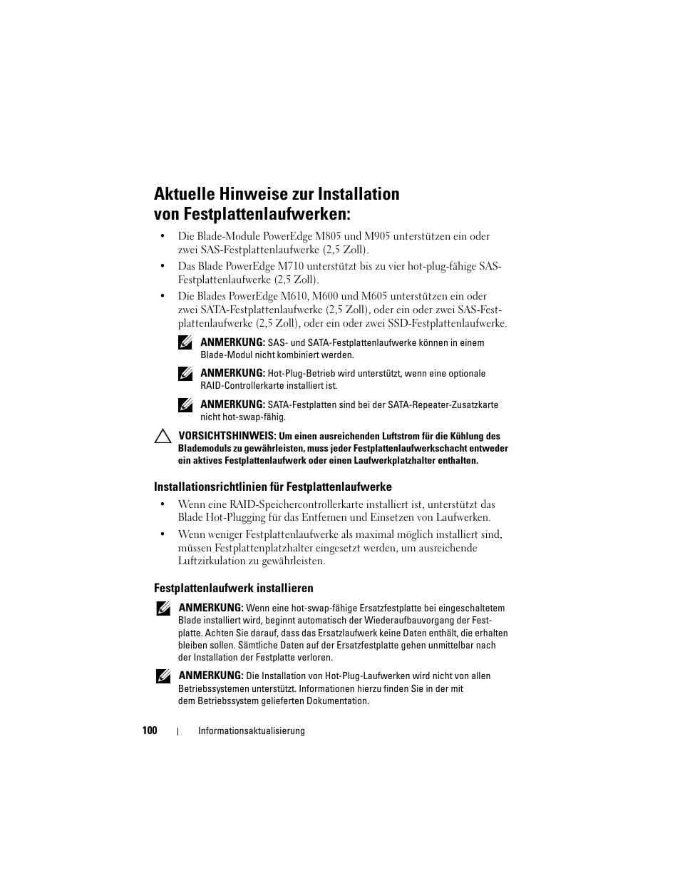 Installationsrichtlinien für festplattenlaufwerke, Festplattenlaufwerk installieren | Dell POWEREDGE M915 User Manual | Page 100 / 186
