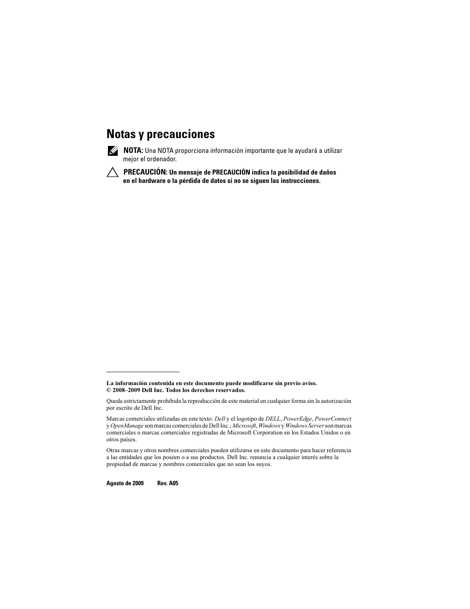 Notas y precauciones | Dell POWEREDGE M915 User Manual | Page 160 / 186