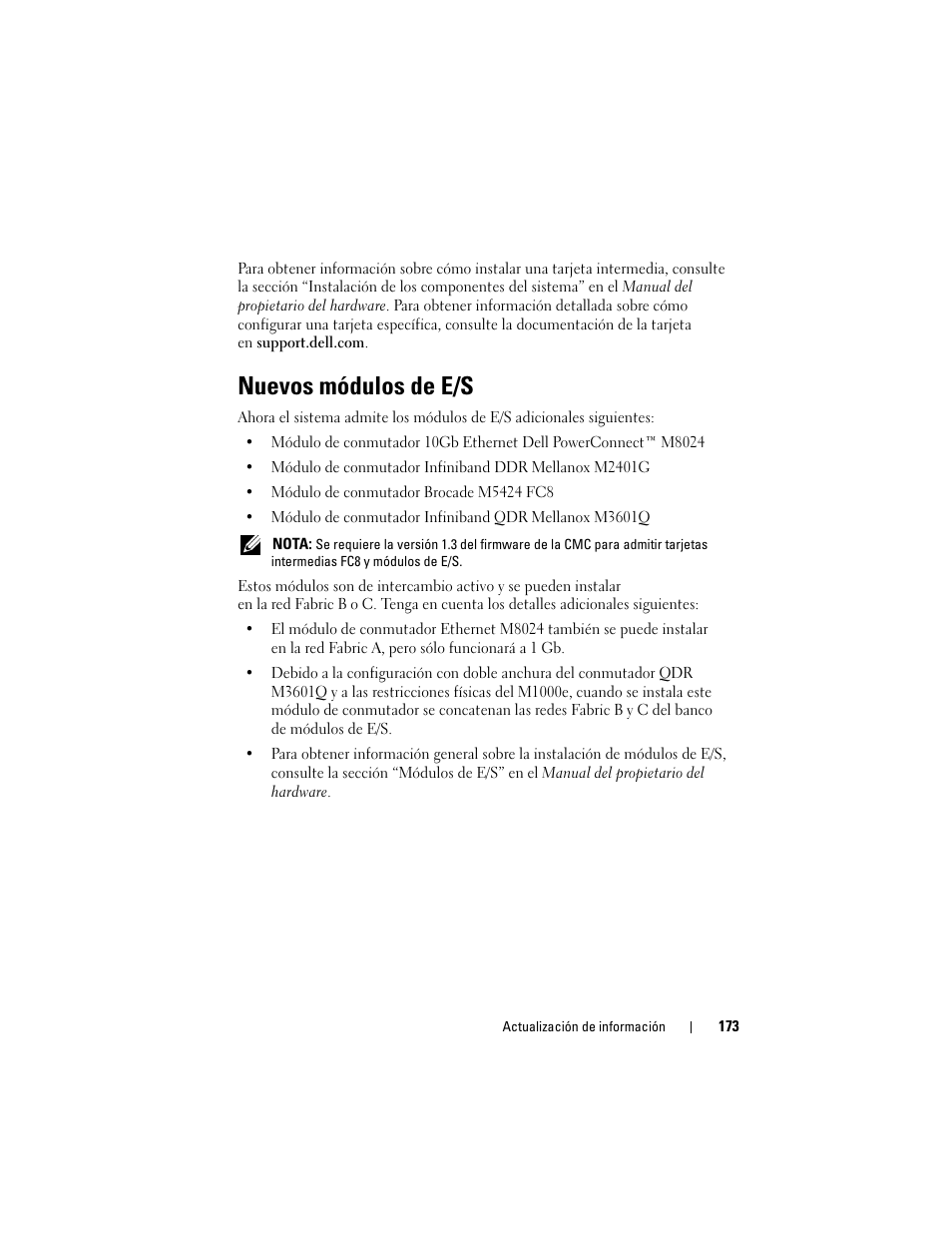 Nuevos módulos de e/s | Dell POWEREDGE M915 User Manual | Page 173 / 186