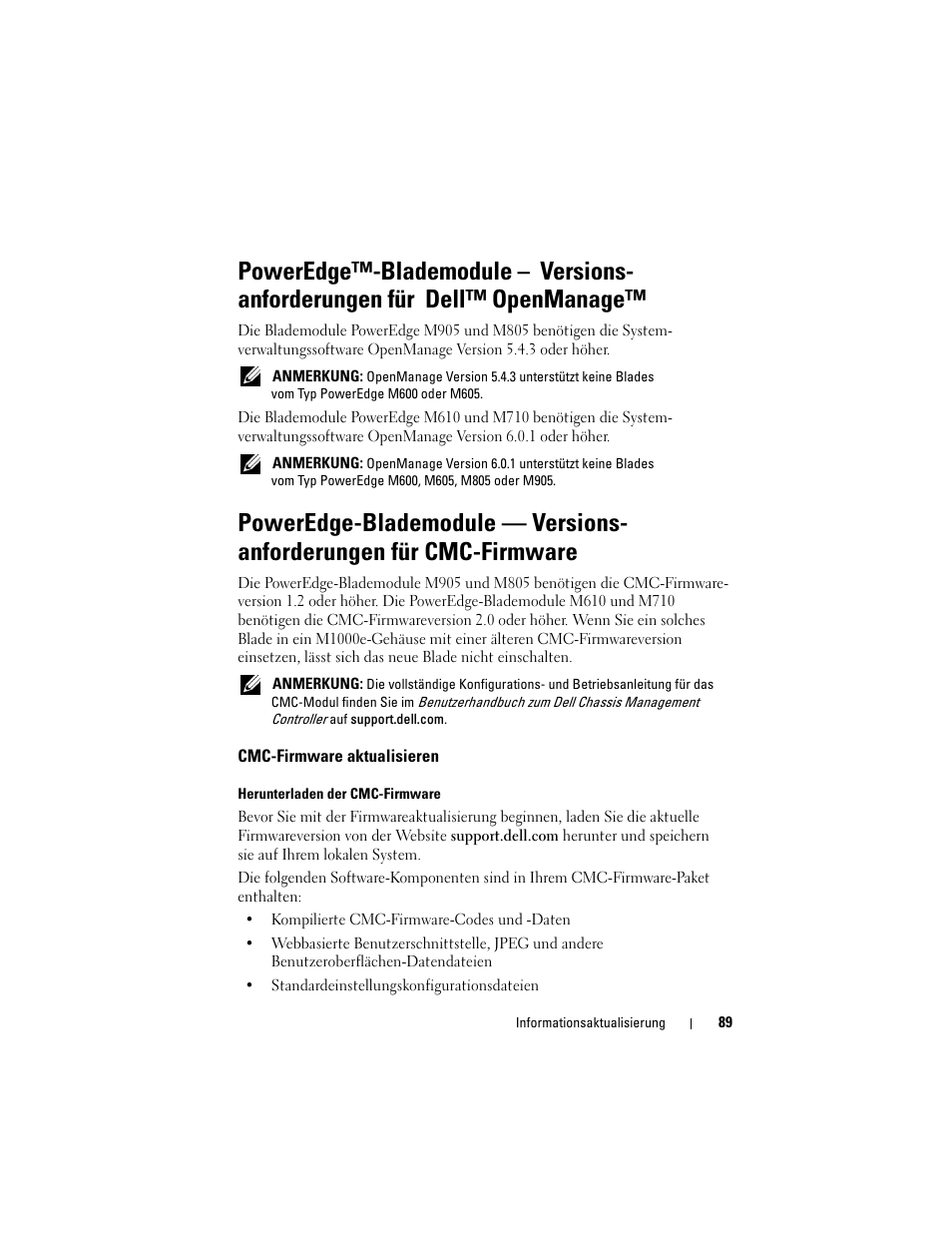 Cmc-firmware aktualisieren | Dell POWEREDGE M915 User Manual | Page 89 / 186