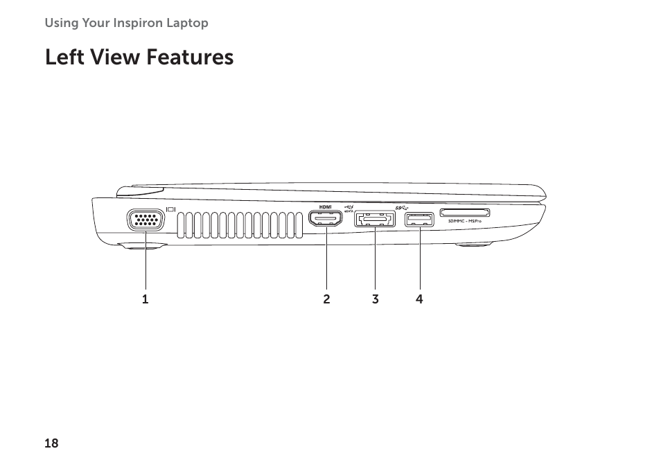 Left view features | Dell Inspiron M411R (Mid 2011) User Manual | Page 20 / 96