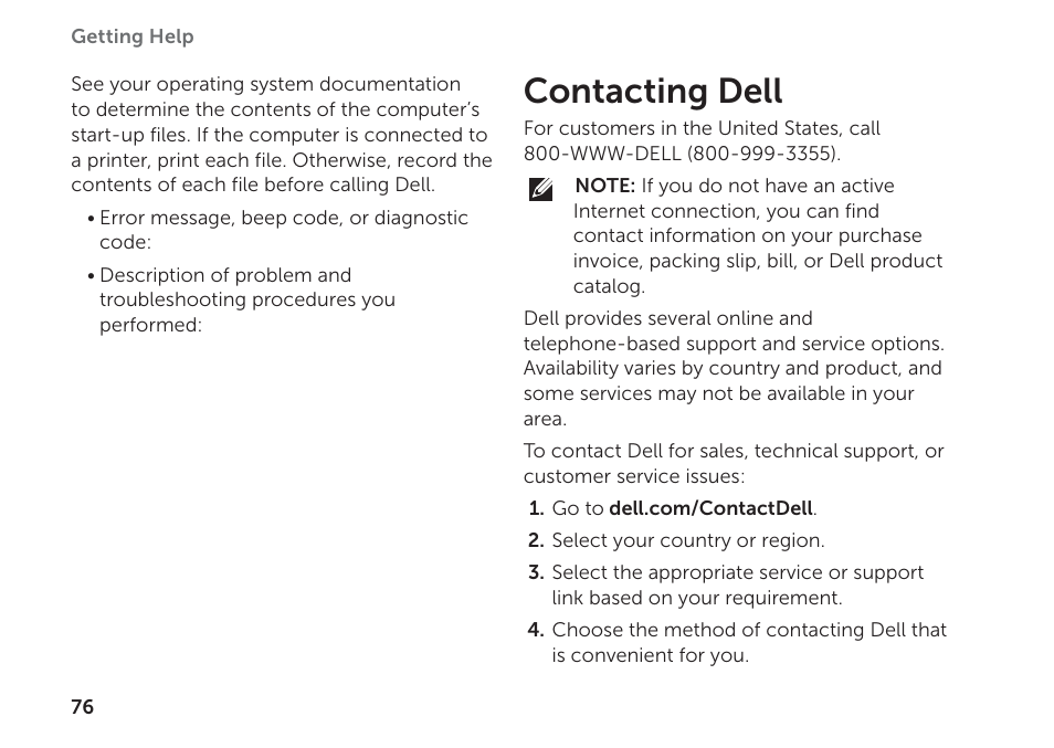 Contacting dell | Dell Inspiron M411R (Mid 2011) User Manual | Page 78 / 96