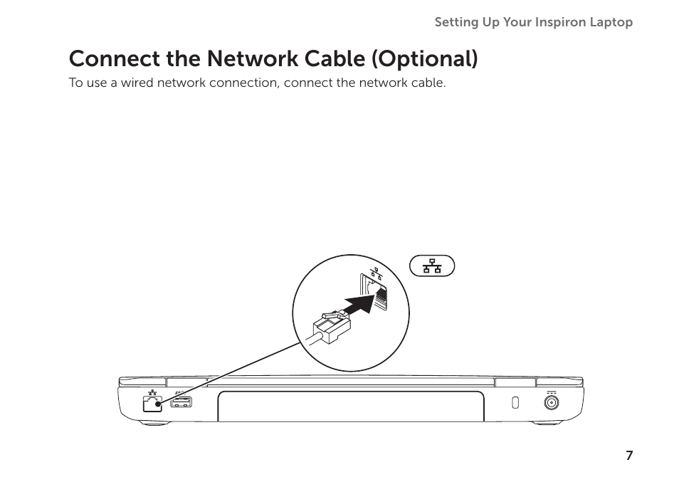 Connect the network cable (optional) | Dell Inspiron M411R (Mid 2011) User Manual | Page 9 / 96