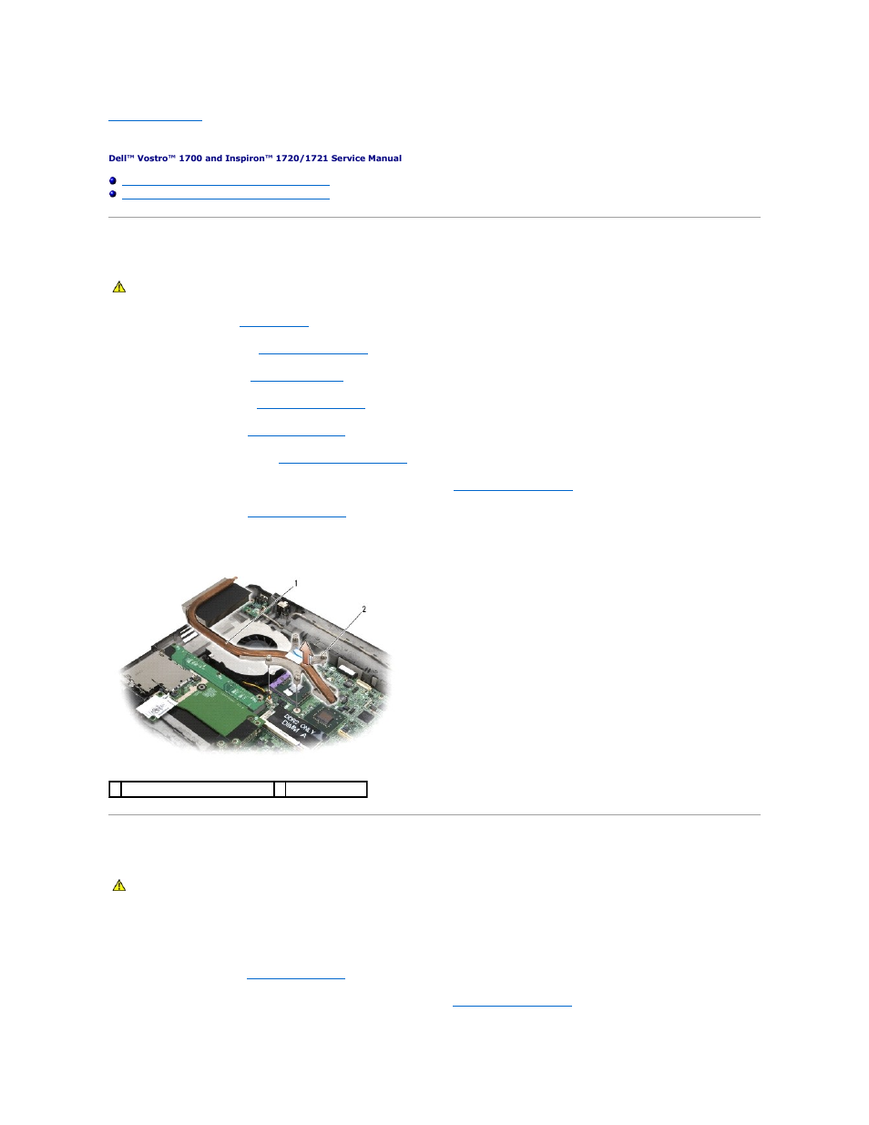 Processor thermal-cooling assembly, Removing the processor thermal-cooling assembly, Replacing the processor thermal-cooling assembly | Dell Inspiron 1721 (Mid 2007) User Manual | Page 22 / 68