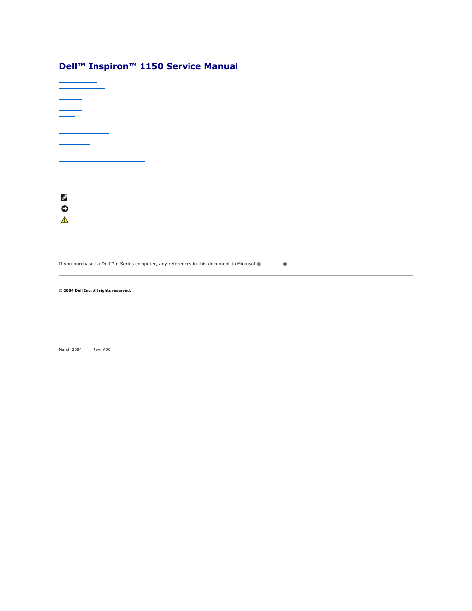 Dell Inspiron 1150 User Manual | 38 pages