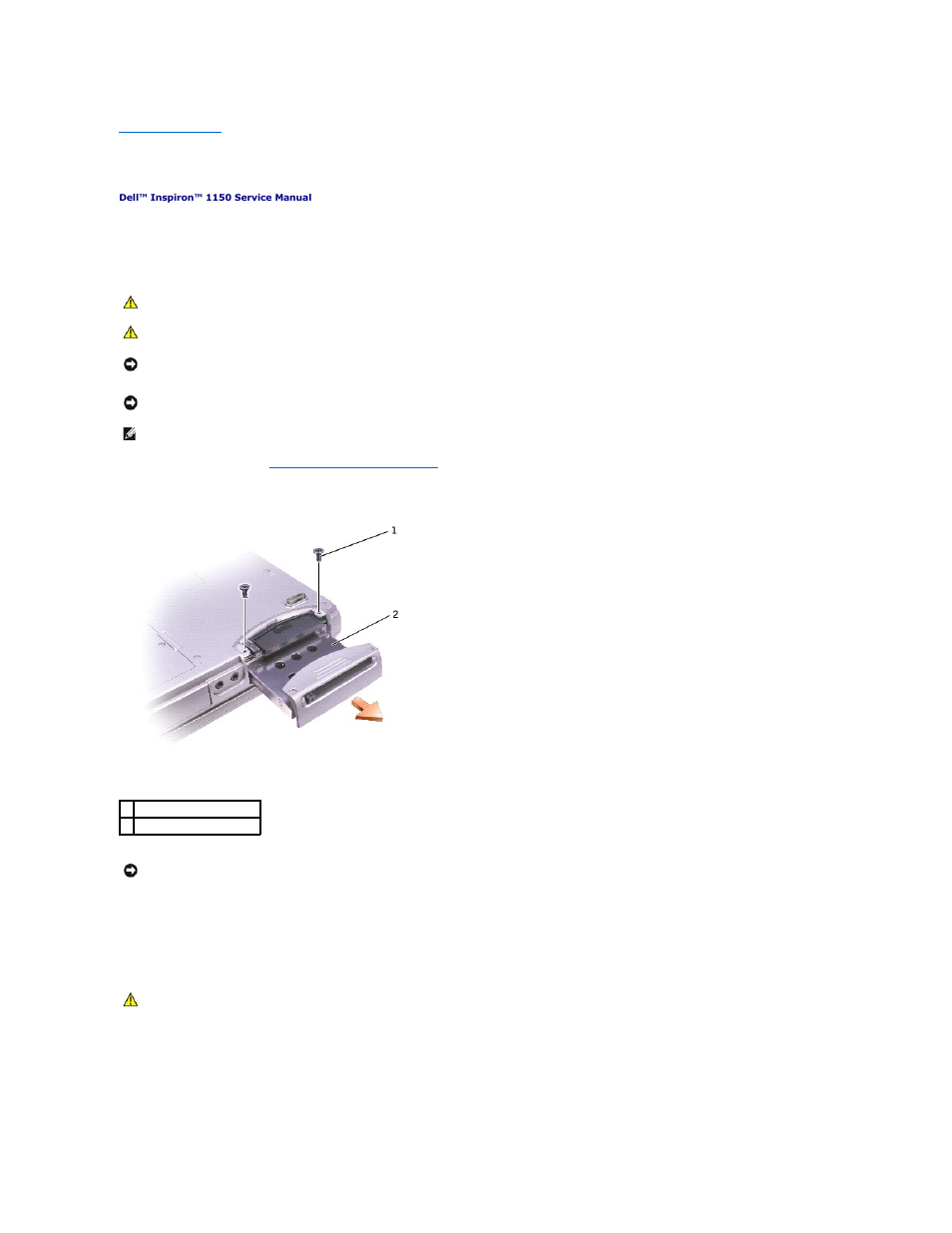 Hard drive, Removing the hard drive, Installing the hard drive | Dell Inspiron 1150 User Manual | Page 17 / 38