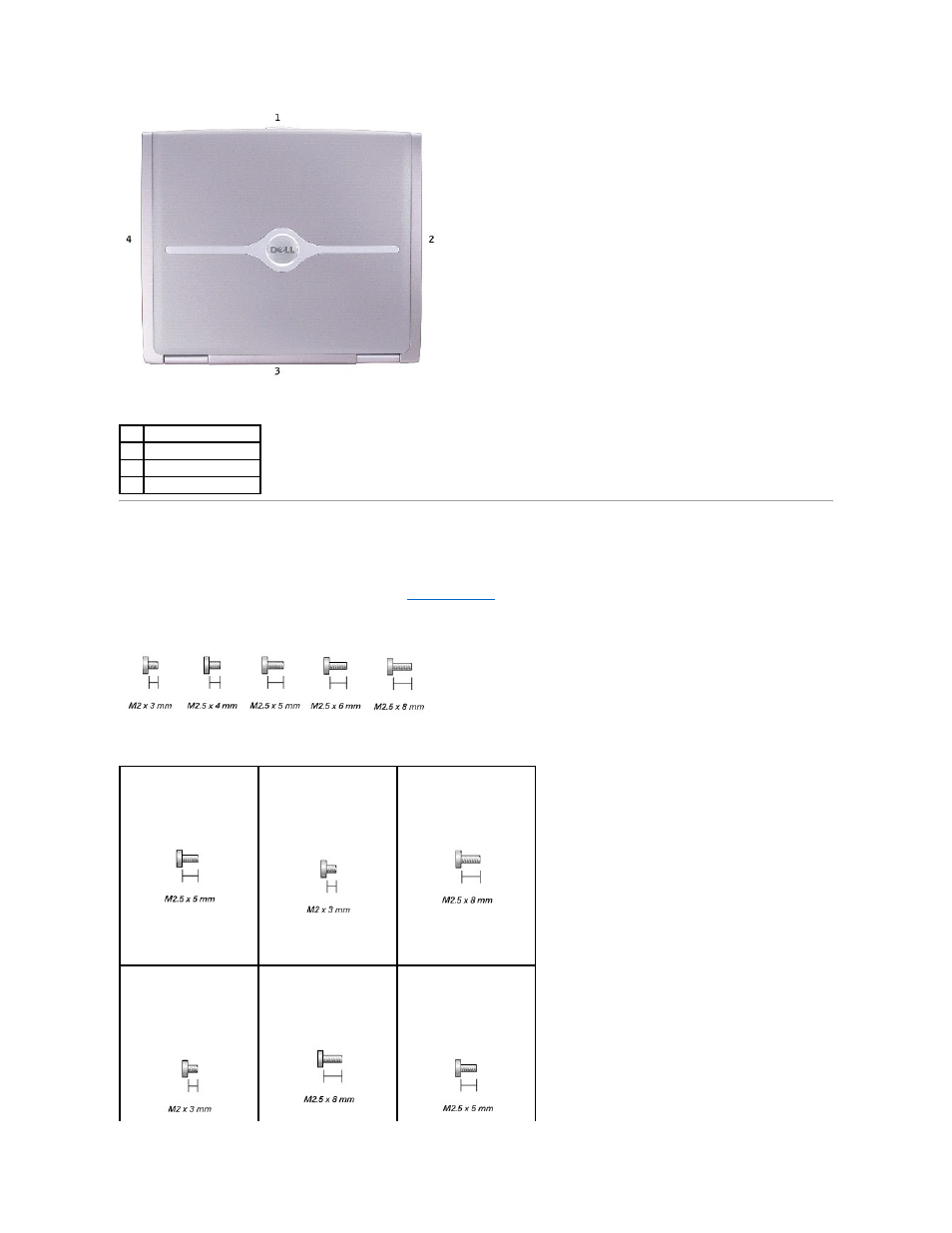 Screw identification | Dell Inspiron 1150 User Manual | Page 5 / 38