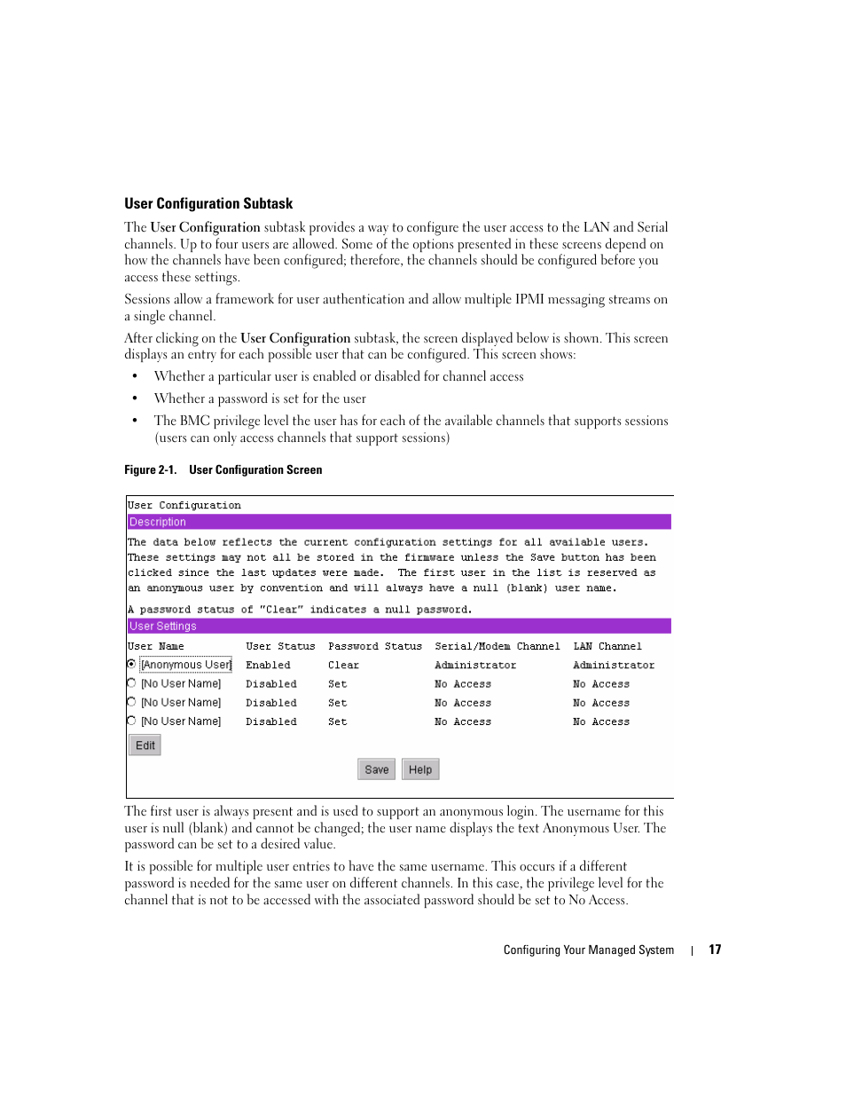 User configuration subtask | Dell PowerEdge 7250 User Manual | Page 19 / 102