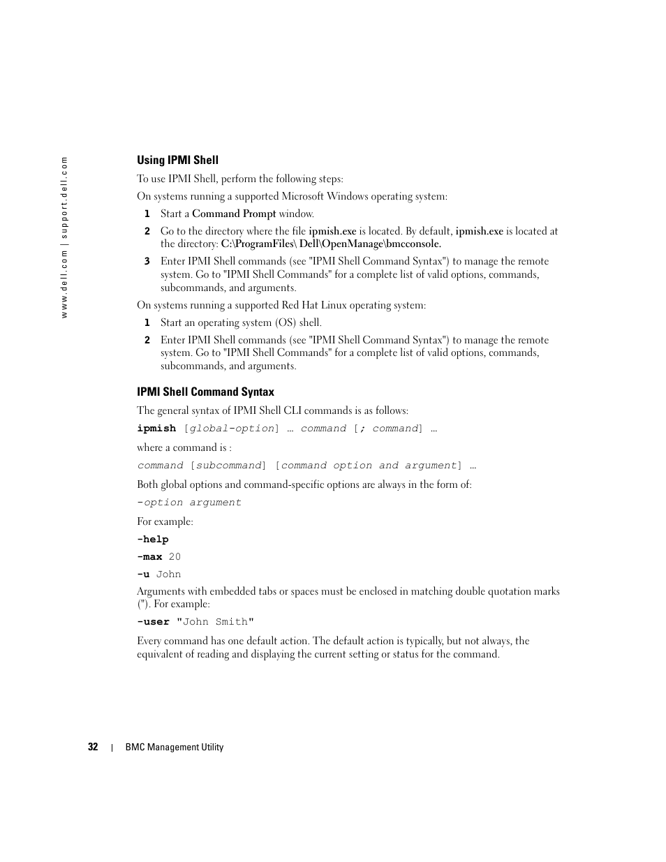 Using ipmi shell, Ipmi shell command syntax | Dell PowerEdge 7250 User Manual | Page 34 / 102