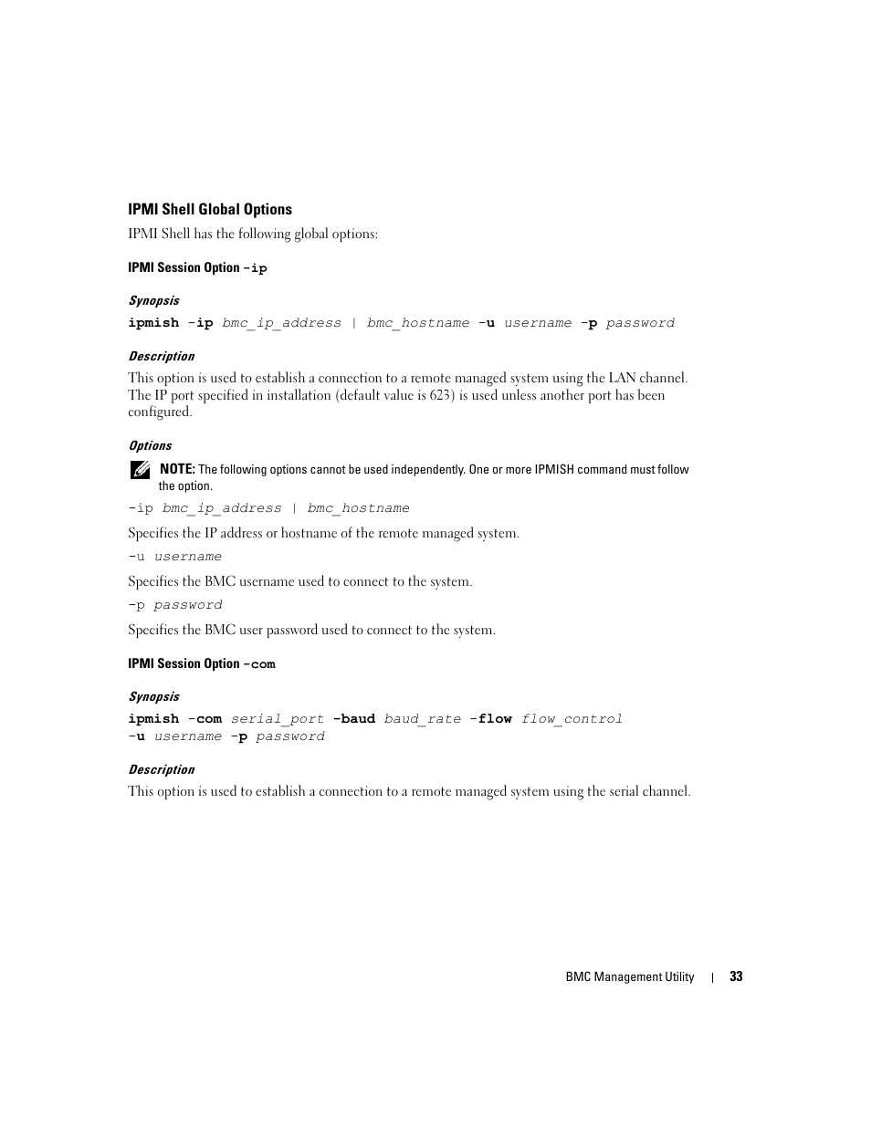Ipmi shell global options | Dell PowerEdge 7250 User Manual | Page 35 / 102