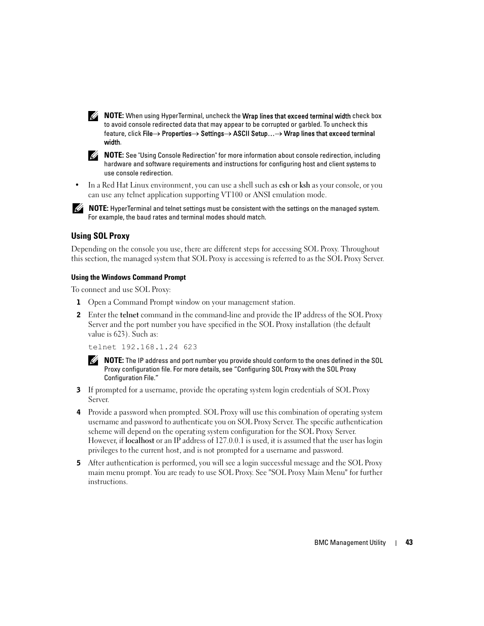 Using sol proxy | Dell PowerEdge 7250 User Manual | Page 45 / 102