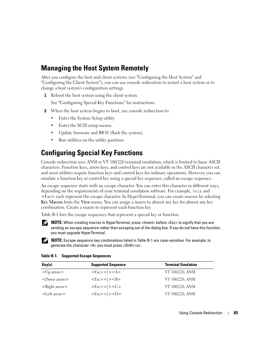 Managing the host system remotely, Configuring special key functions | Dell PowerEdge 7250 User Manual | Page 67 / 102