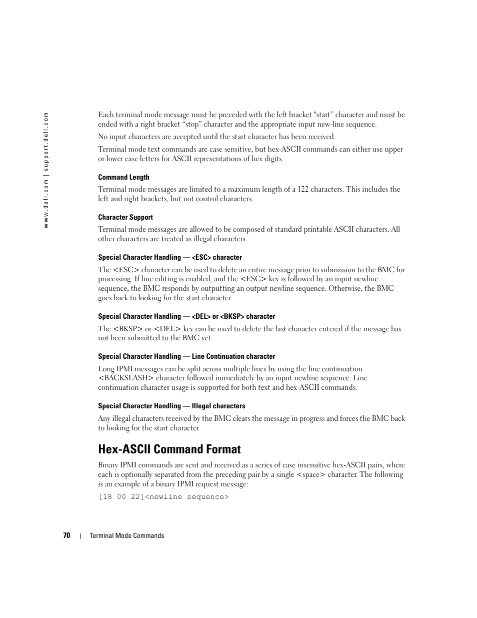 Hex-ascii command format | Dell PowerEdge 7250 User Manual | Page 72 / 102