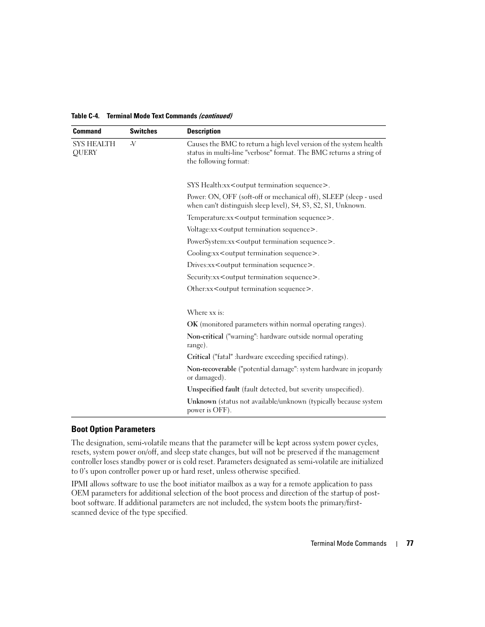 Boot option parameters | Dell PowerEdge 7250 User Manual | Page 79 / 102