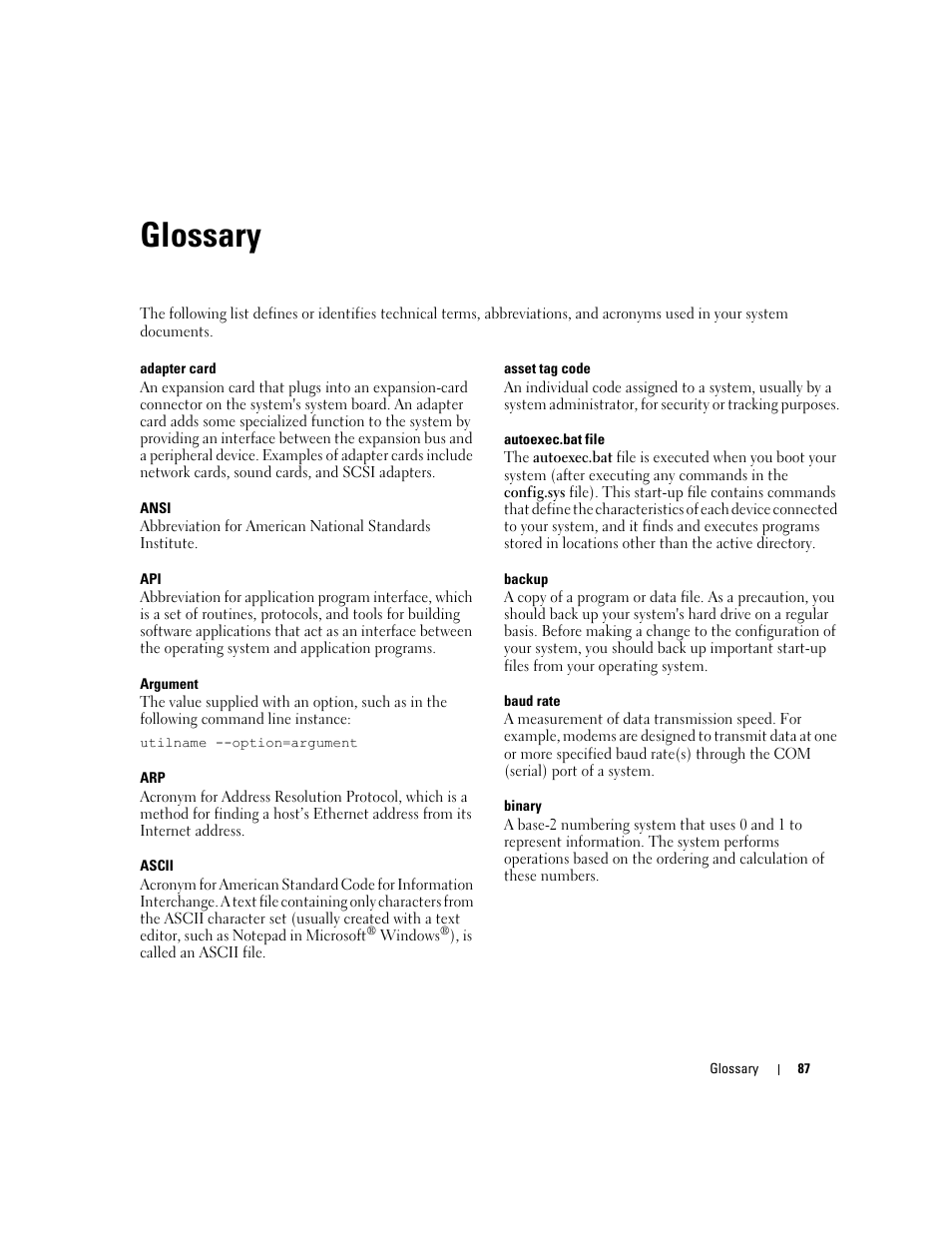 Glossary | Dell PowerEdge 7250 User Manual | Page 89 / 102