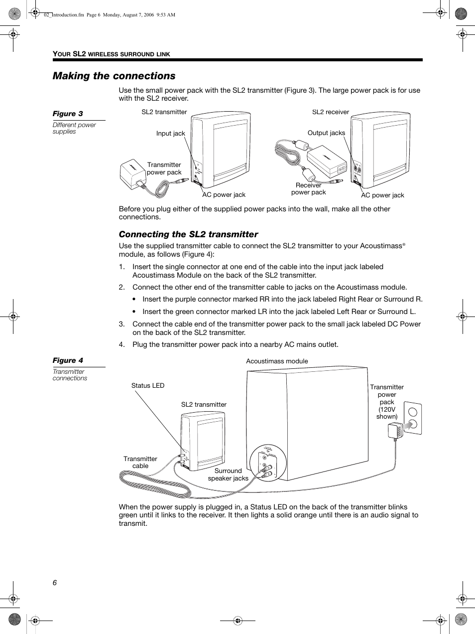 Making the connections, Connecting the sl2 transmitter | Bose SL2 User Manual | Page 6 / 12