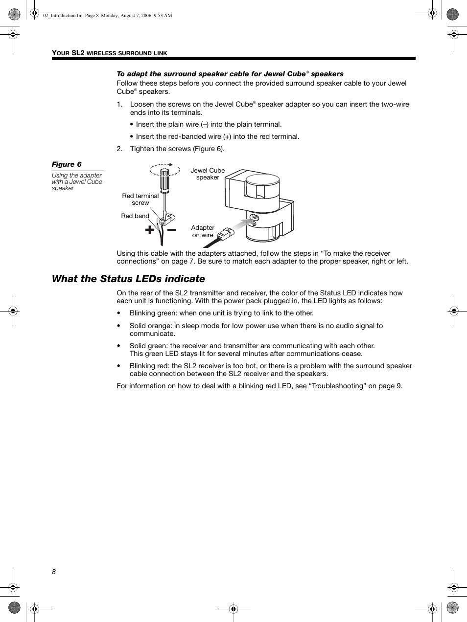 What the status leds indicate | Bose SL2 User Manual | Page 8 / 12