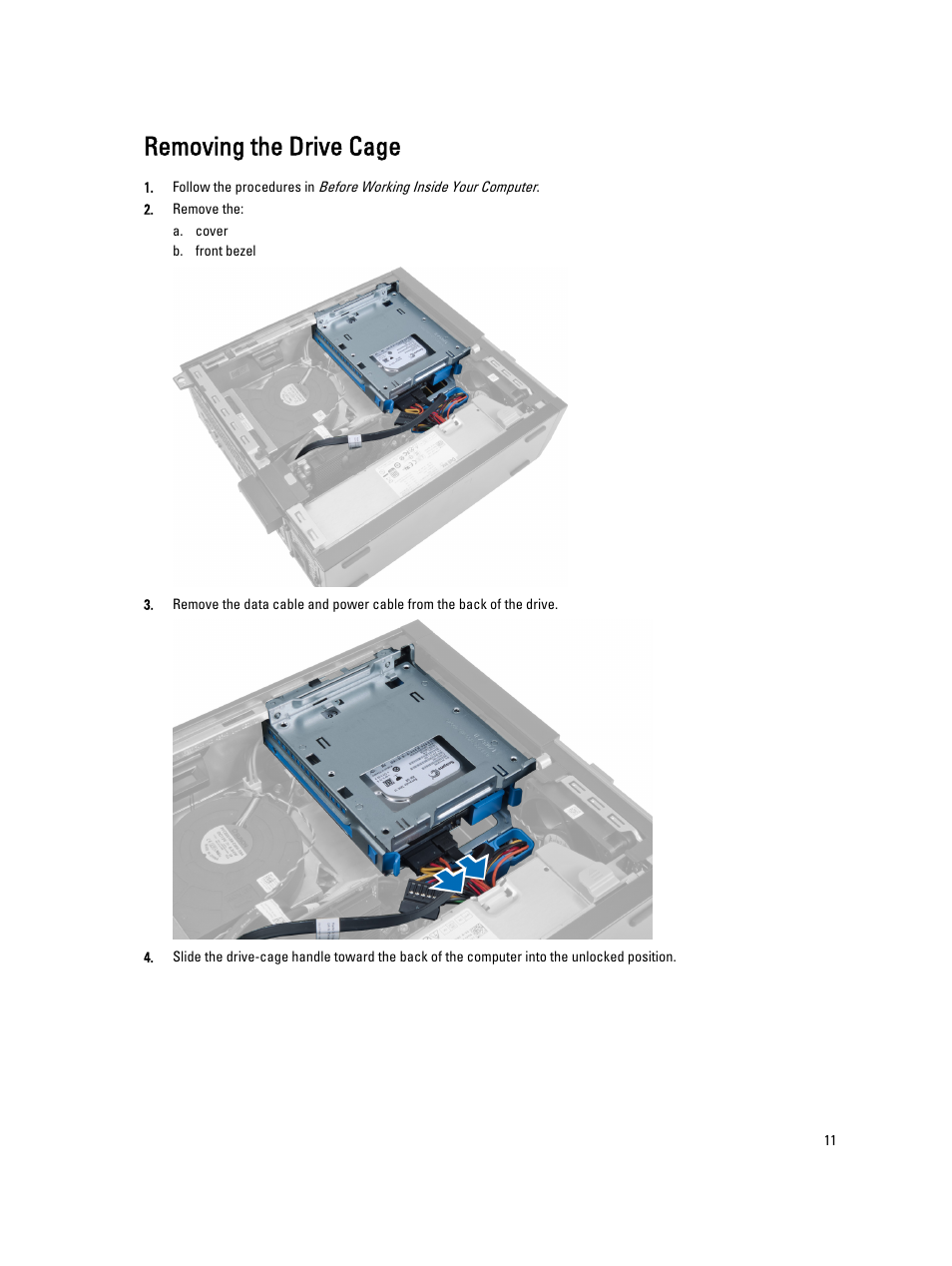 Removing the drive cage | Dell OptiPlex 9010 (Mid 2012) User Manual | Page 11 / 60