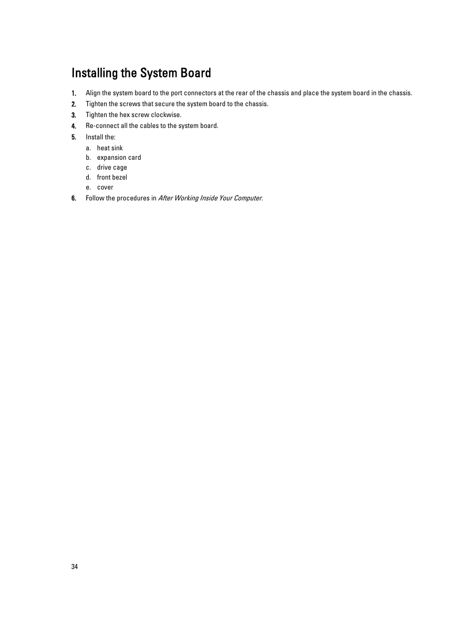 Installing the system board | Dell OptiPlex 9010 (Mid 2012) User Manual | Page 34 / 60