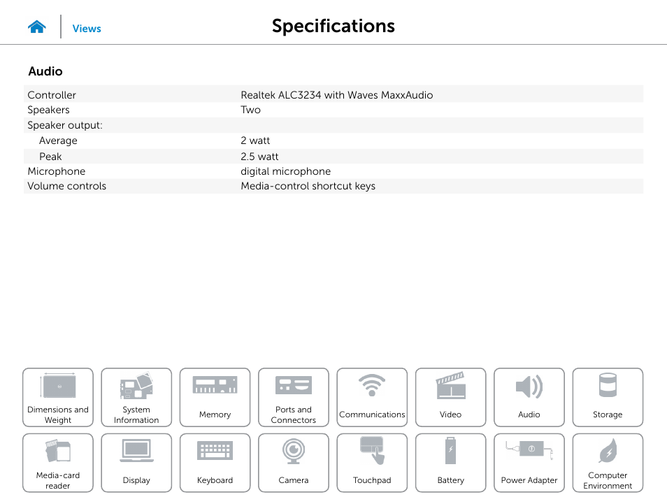 Audio, Specifications | Dell Inspiron 17 (5748, Mid 2013) User Manual | Page 13 / 22