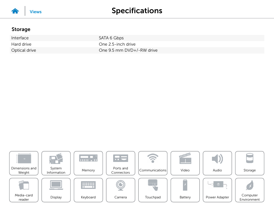 Storage, Specifications | Dell Inspiron 17 (5748, Mid 2013) User Manual | Page 14 / 22