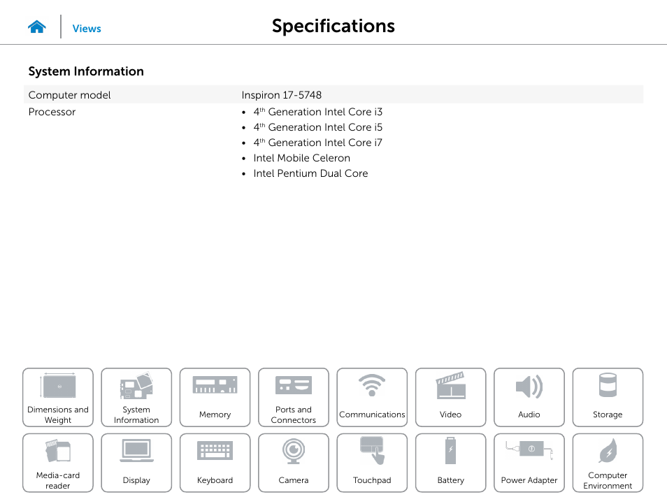 System, Information, Specifications | System information | Dell Inspiron 17 (5748, Mid 2013) User Manual | Page 8 / 22