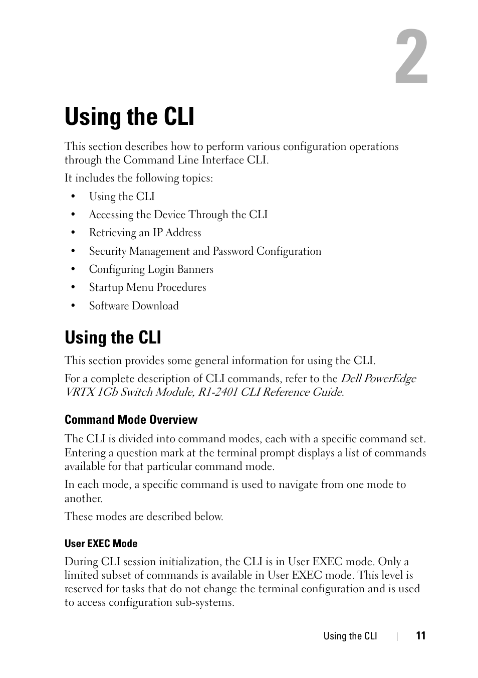 Using the cli, Command mode overview | Dell PowerEdge VRTX User Manual | Page 11 / 30