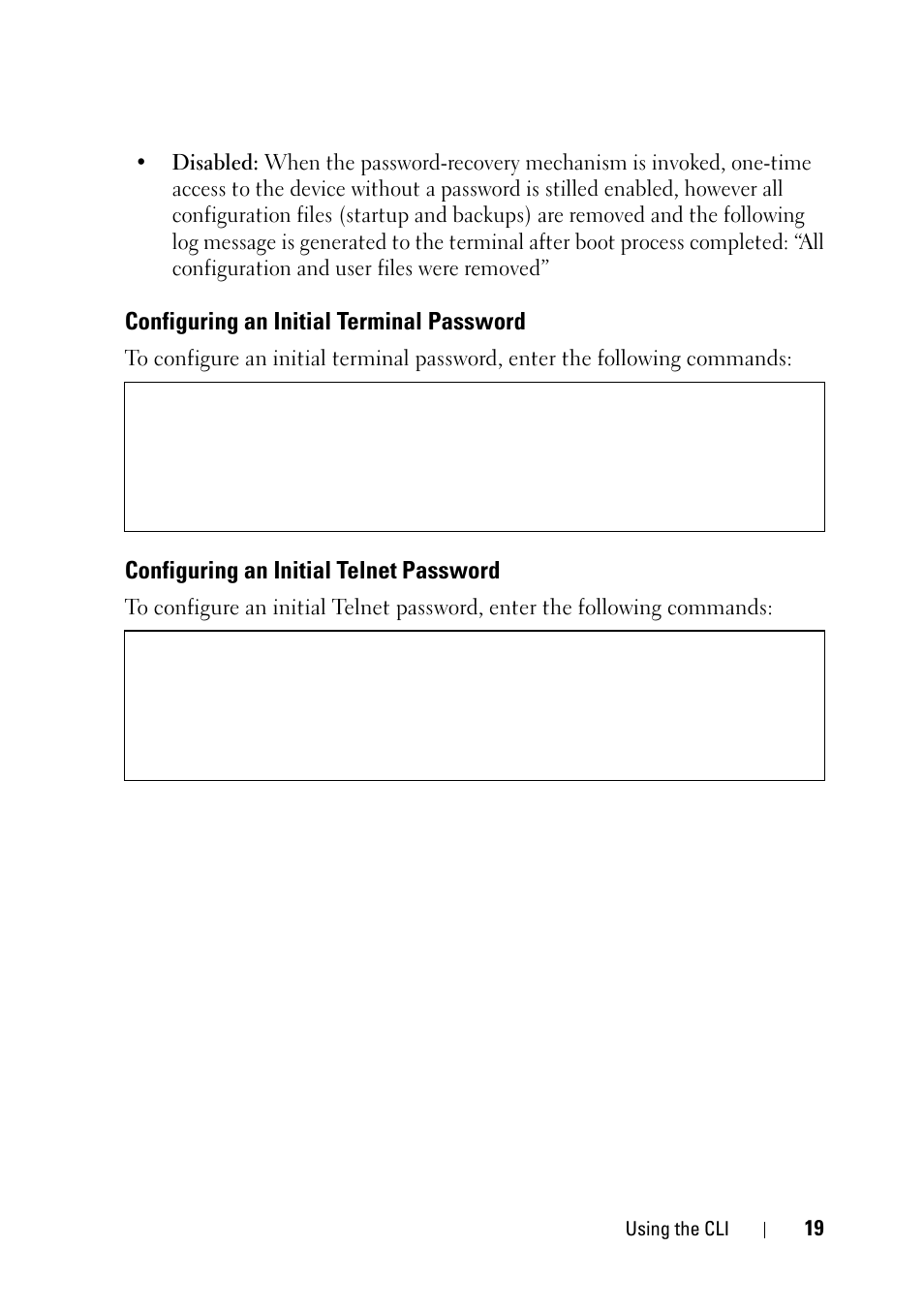 Configuring an initial terminal password, Configuring an initial telnet password | Dell PowerEdge VRTX User Manual | Page 19 / 30