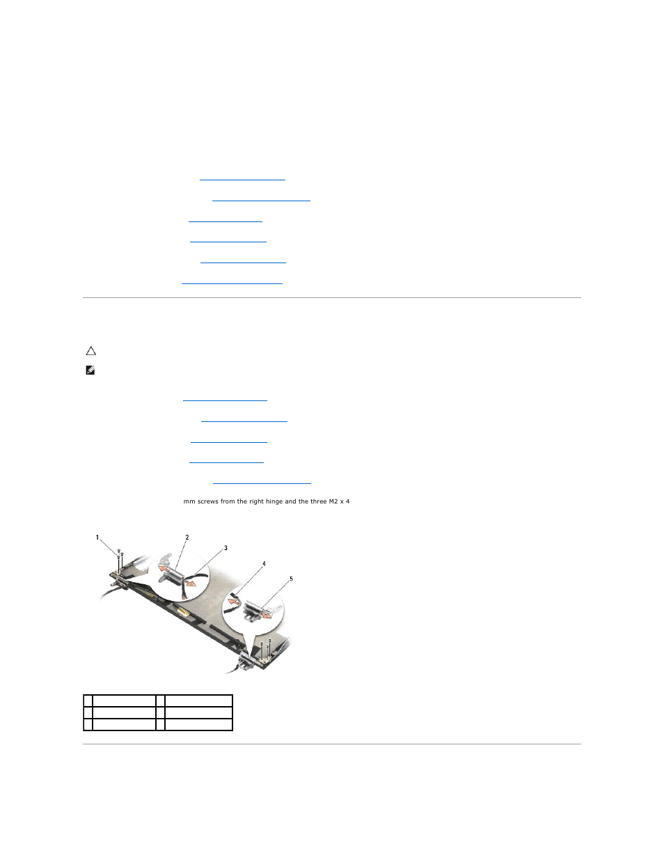 Removing the display hinges, Replacing the display hinges | Dell Latitude E4200 (Late 2008) User Manual | Page 21 / 73