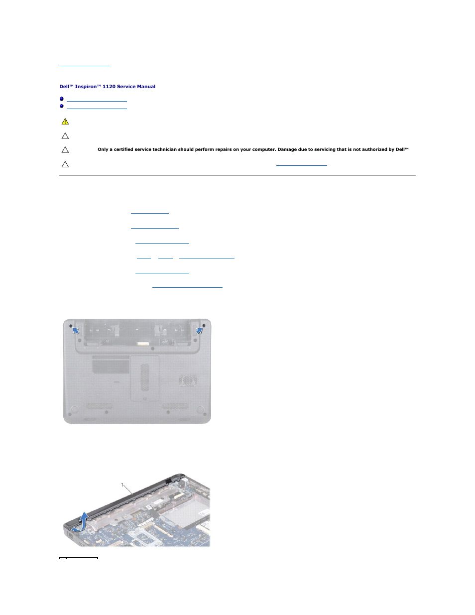 Middle cover, Removing the middle cover | Dell Inspiron 10z (1120, Mid 2010) User Manual | Page 28 / 54