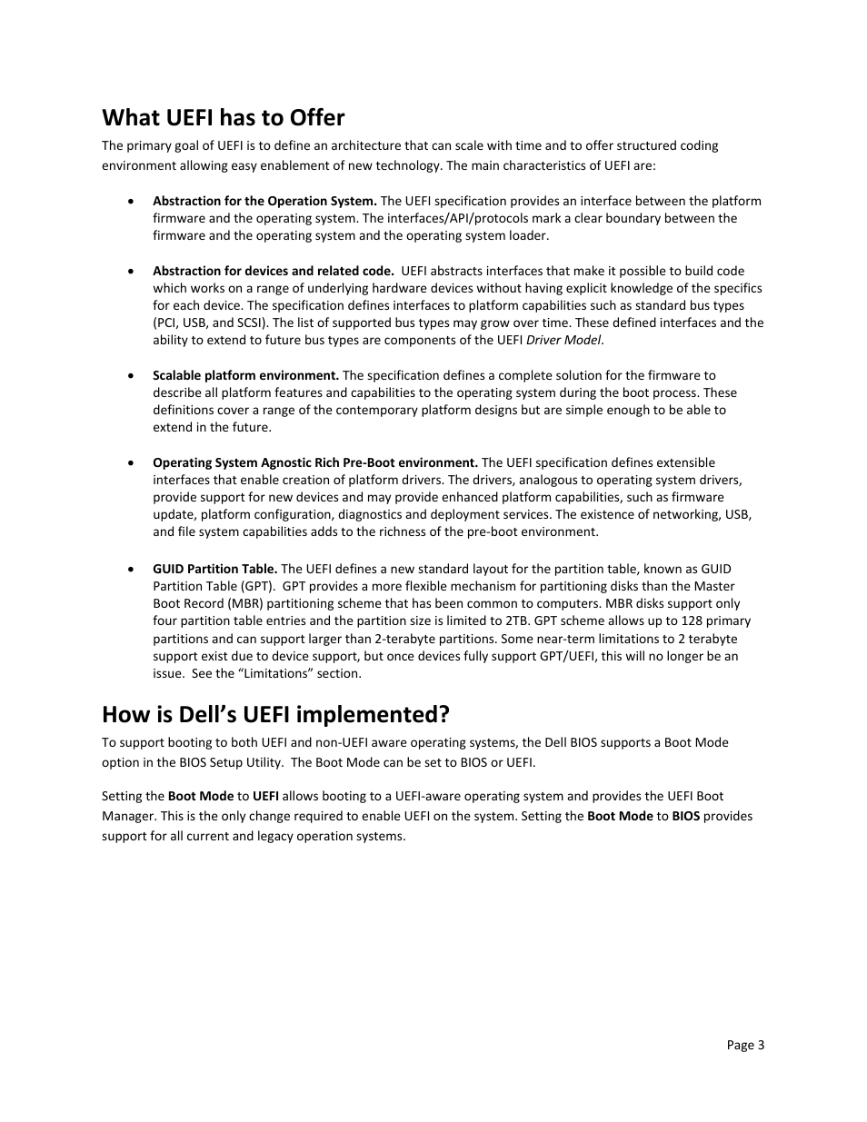 What uefi has to offer, How is dell’s uefi implemented | Dell POWEREDGE M915 User Manual | Page 5 / 9