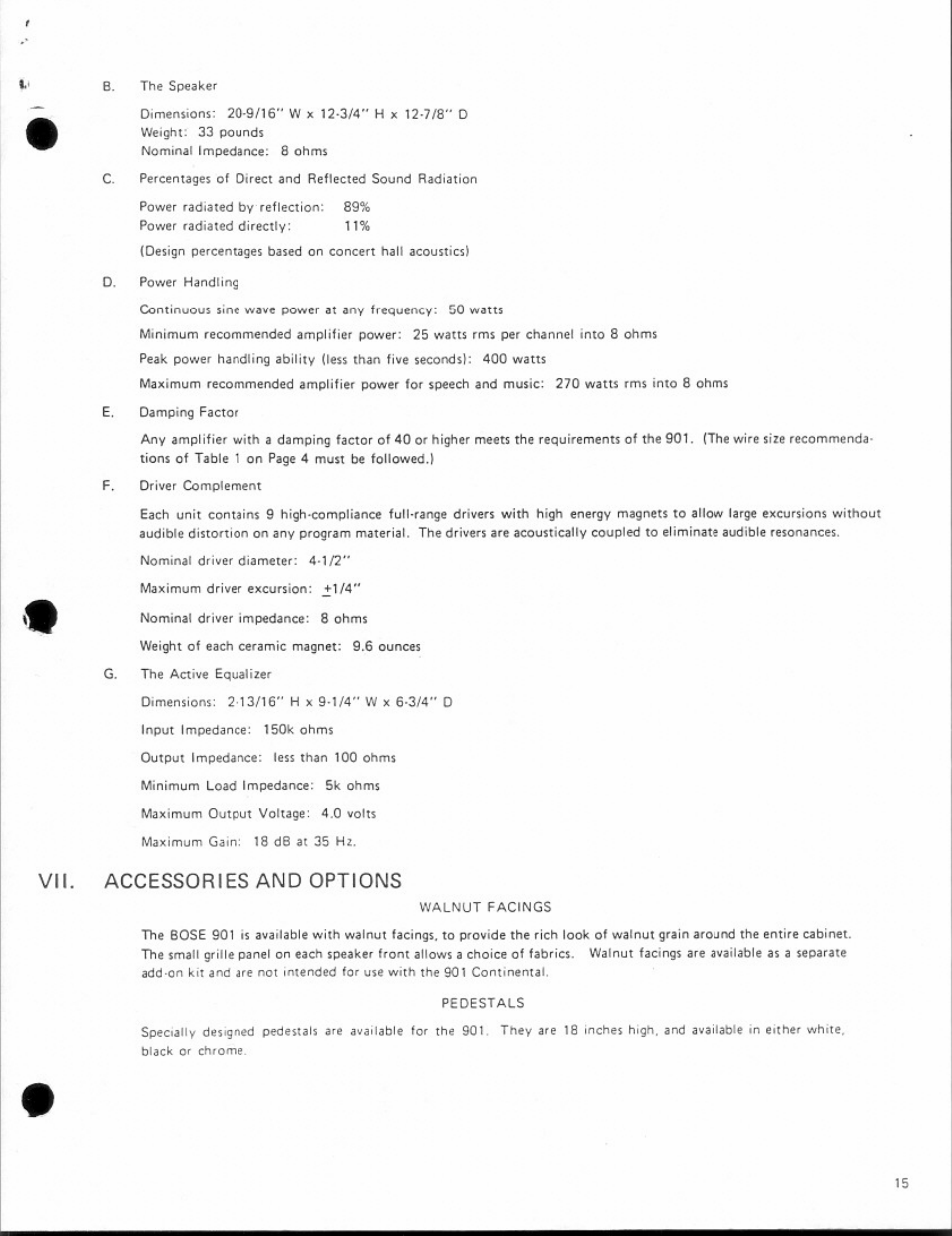 Accessories and options | Bose 901 Series II User Manual | Page 15 / 16