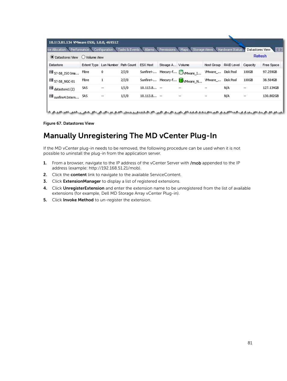 Manually unregistering the md vcenter plug-in | Dell PowerVault MD3400 User Manual | Page 81 / 88