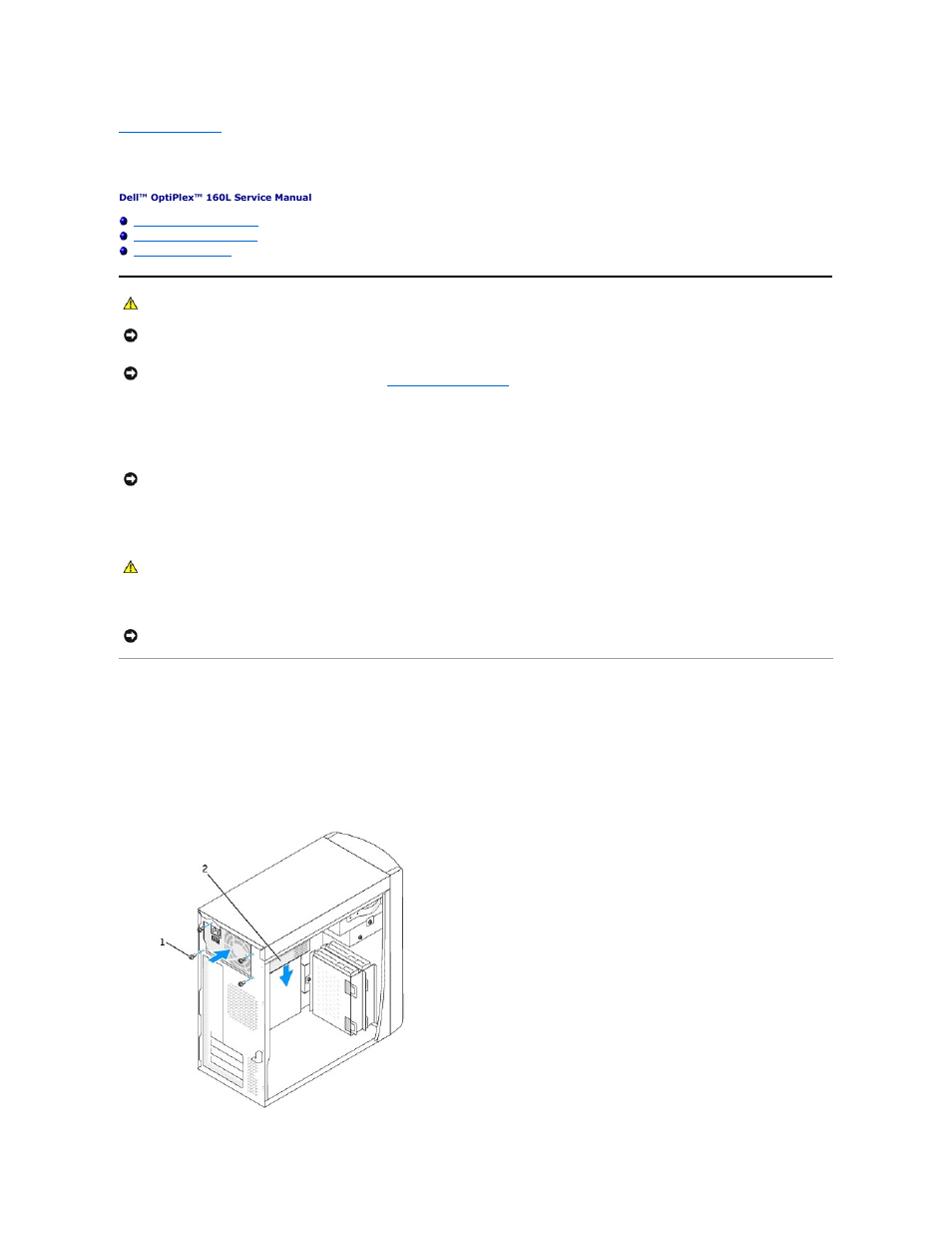 Power supply, Removing the power supply | Dell OptiPlex 160L User Manual | Page 9 / 16