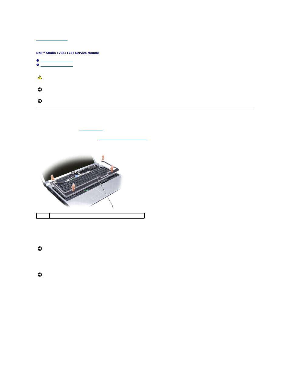 Keyboard, Removing the keyboard | Dell Studio 1735 (Mid 2008) User Manual | Page 29 / 47