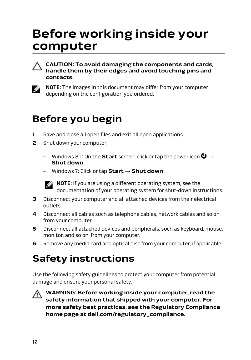 Before working inside your computer, Before you begin, Safety instructions | Dell Alienware 15 (Early 2015) User Manual | Page 12 / 149