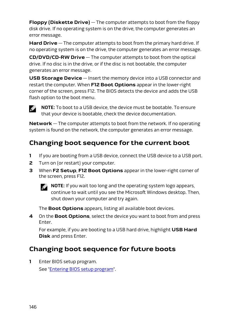 Changing boot sequence for the current boot, Changing boot sequence for future boots | Dell Alienware 15 (Early 2015) User Manual | Page 146 / 149