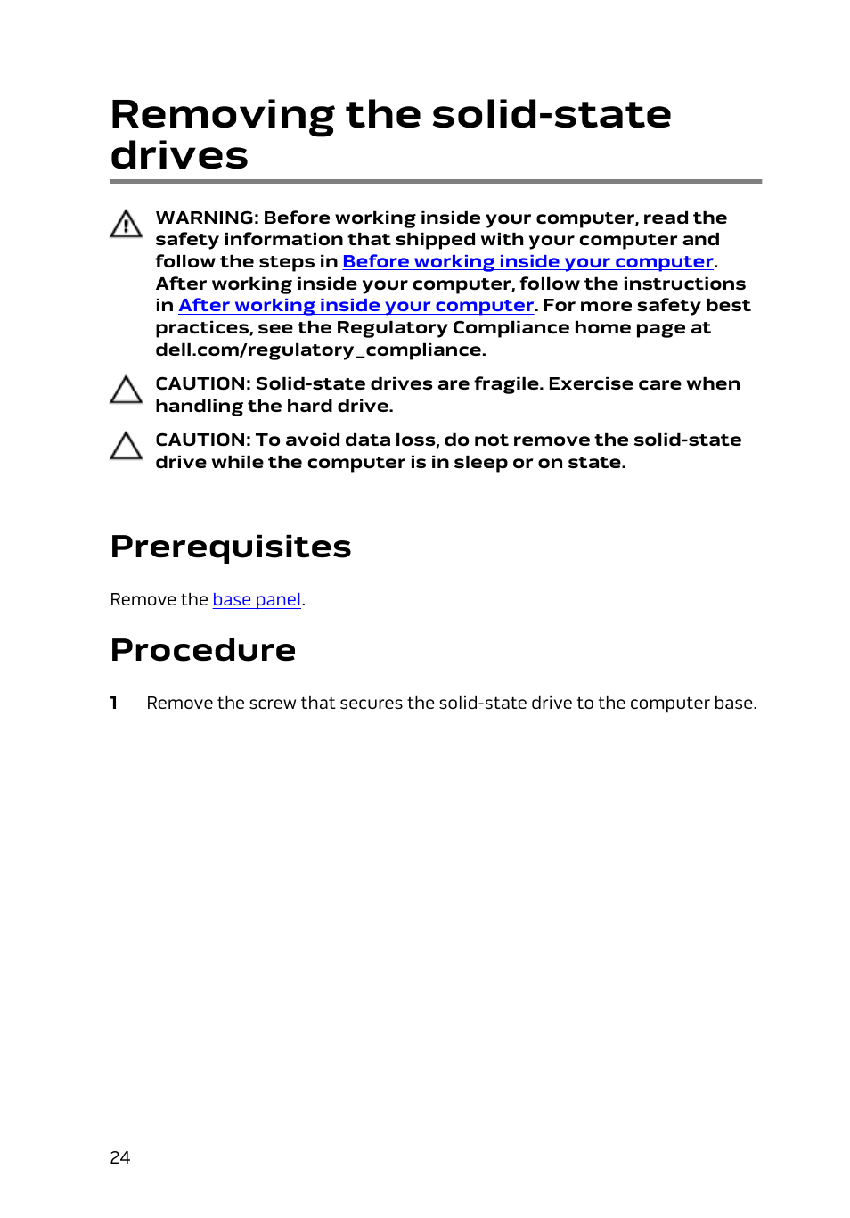 Removing the solid-state drives, Prerequisites, Procedure | Dell Alienware 15 (Early 2015) User Manual | Page 24 / 149