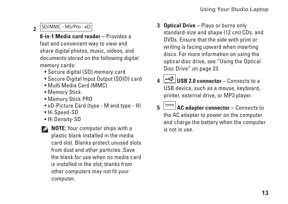 Dell Studio 1555 (Early 2009) User Manual | Page 15 / 70