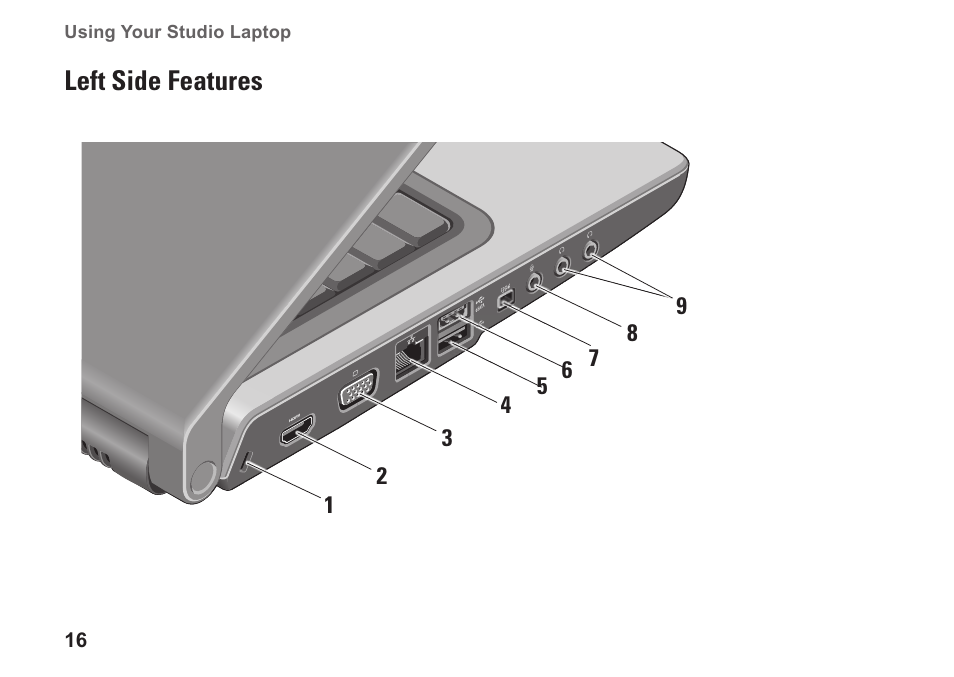 Left side features | Dell Studio 1555 (Early 2009) User Manual | Page 18 / 70