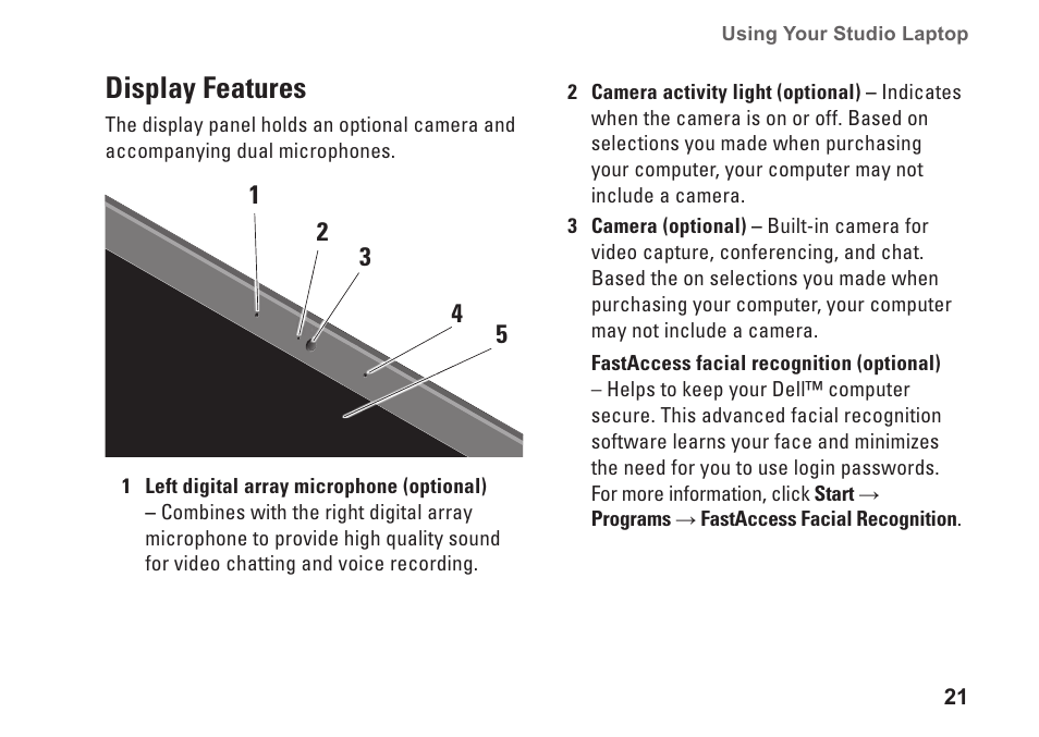 Display features | Dell Studio 1555 (Early 2009) User Manual | Page 23 / 70