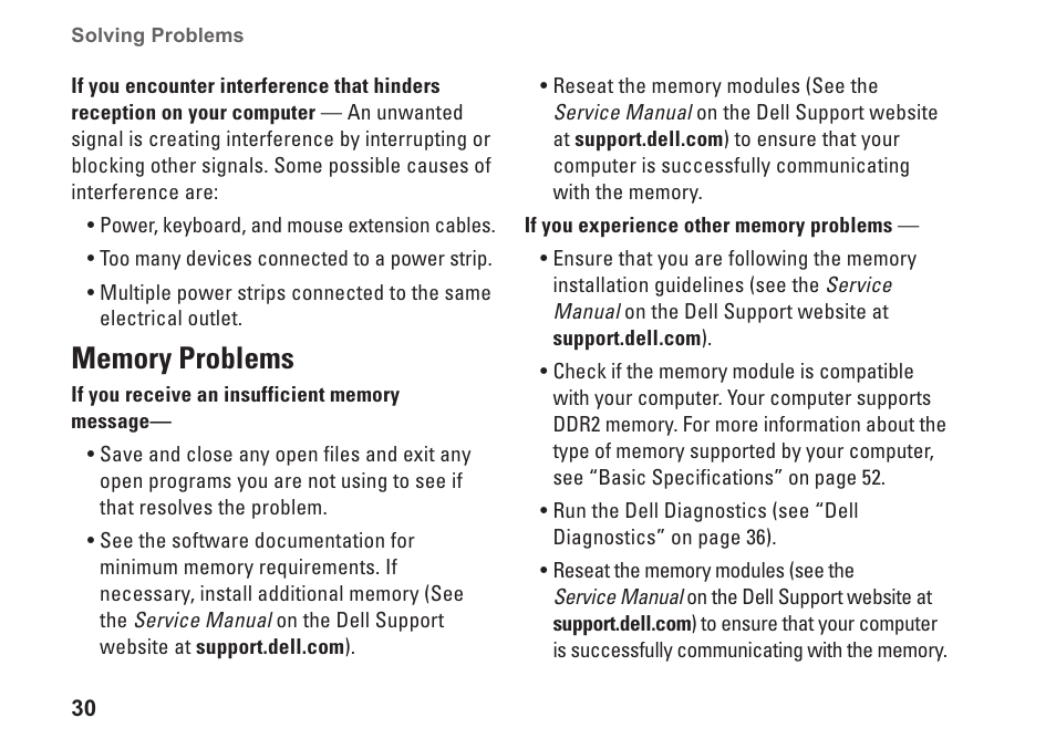 Memory problems | Dell Studio 1555 (Early 2009) User Manual | Page 32 / 70