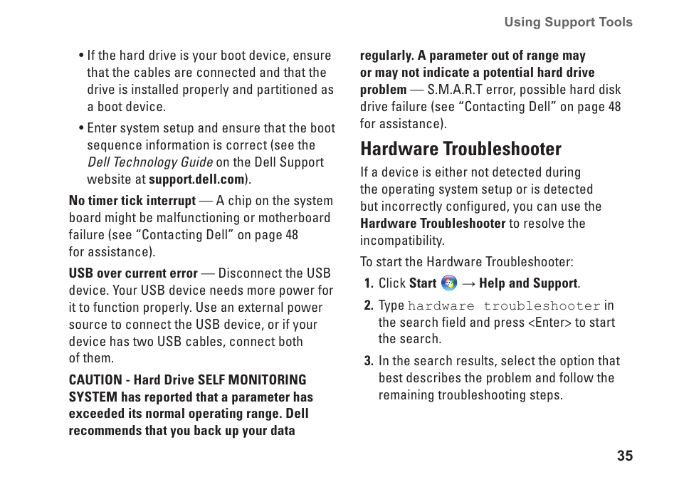 Hardware troubleshooter | Dell Studio 1555 (Early 2009) User Manual | Page 37 / 70