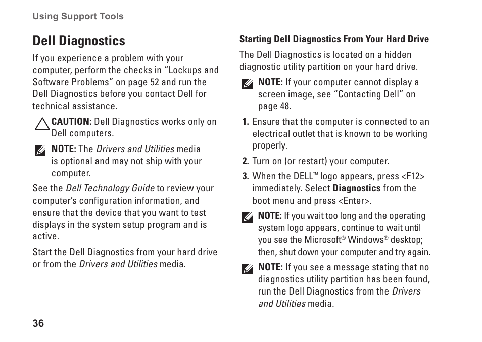 Dell diagnostics | Dell Studio 1555 (Early 2009) User Manual | Page 38 / 70