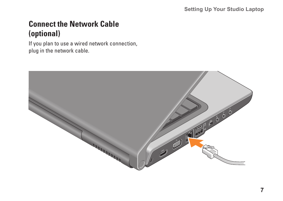 Connect the network cable (optional) | Dell Studio 1555 (Early 2009) User Manual | Page 9 / 70