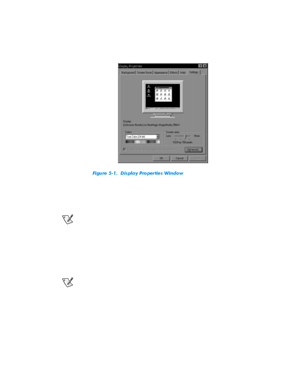 Figure 5-1, Display properties window -2 | Dell Inspiron 3500 User Manual | Page 42 / 68